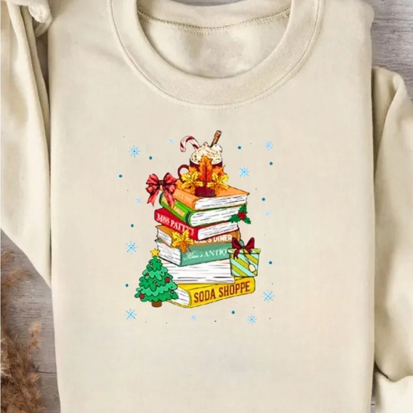 Handmade Gildan Sweatshirt with Festive Christmas book lover Graphic - Picture 2 of 2
